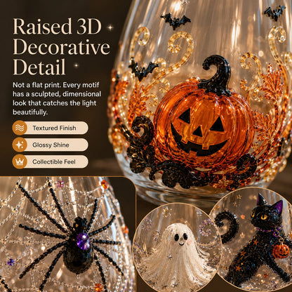 🎃 3D Halloween Artisan Glass Cups, Festive Parties & Cozy Fall Home Bar Vibes