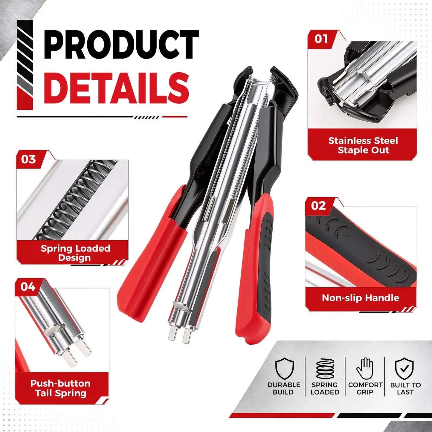 🔥LAST DAY 49% OFF - 🛠️100 PCS/600PCS/2500 PCS C Clips Hog Ring Pliers Kit, 3/4'' Hog Ring Nail, Fencing Plier Staple Gun Cage Clamp