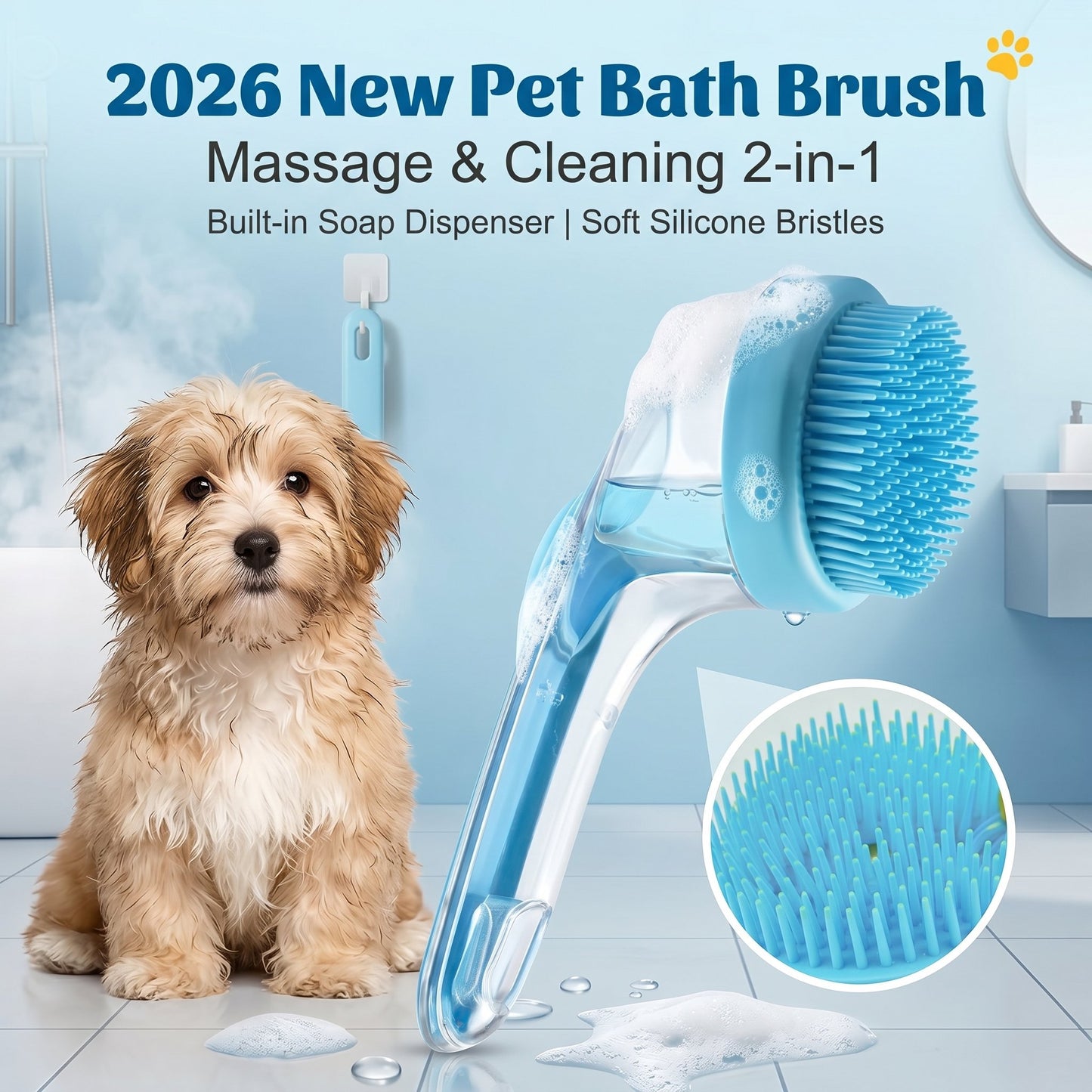 🎁Hot Sale Promotion 49% OFF🔥Pet Bath Brush with Shampoo Dispenser for Dogs & Cats