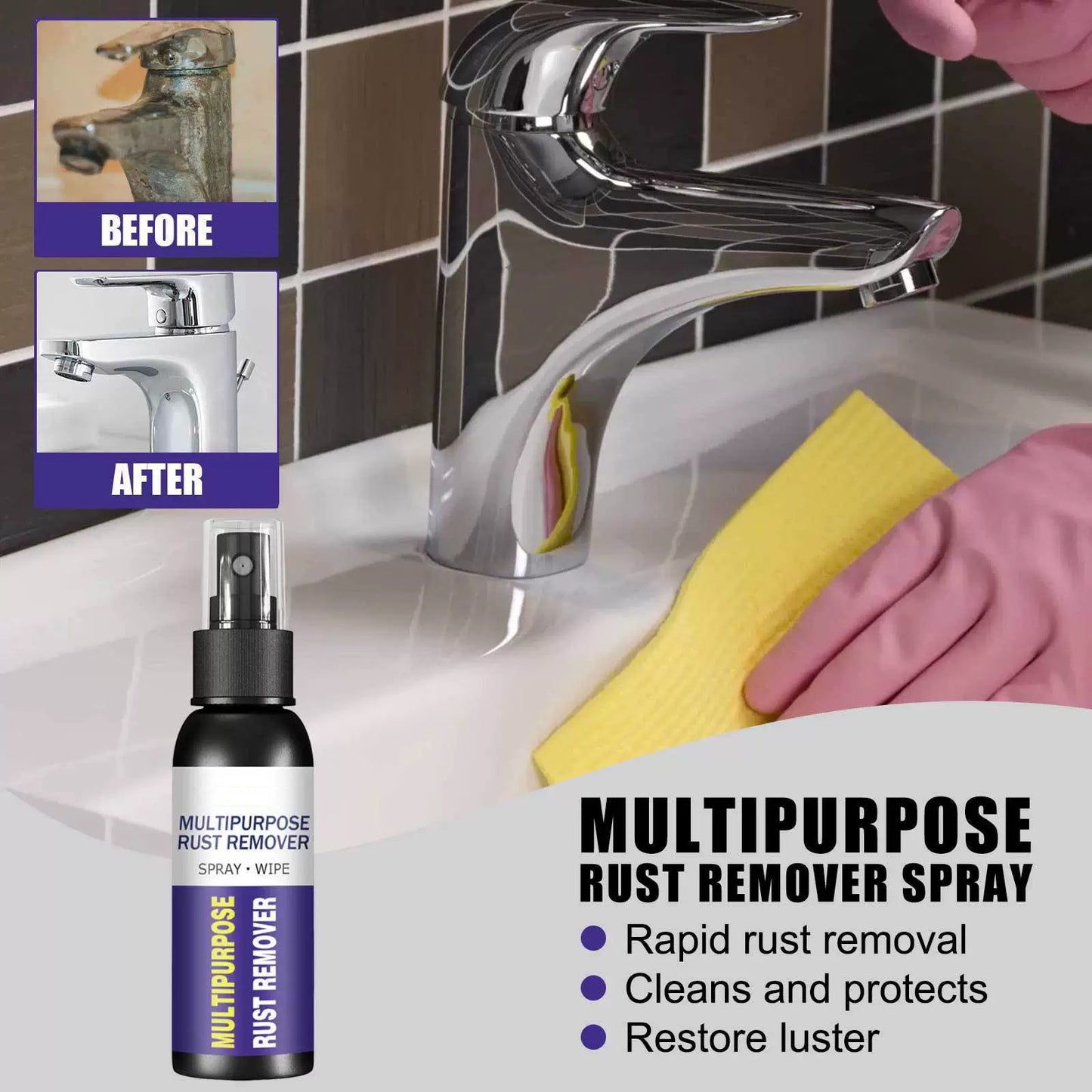 💪Powerful Rapid Rust Remover Spray – No Scrubbing, Safe for Iron/Steel/Home Hardware