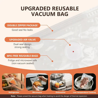 Food Vacuum Sealing Machine (Vacuum Sealing Machine + 30 Reusable Vacuum Bags) Powerful Handheld Type