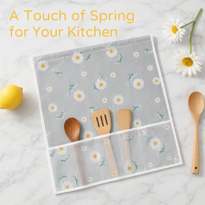 Daisy-print refrigerator dust cover with storage pockets
