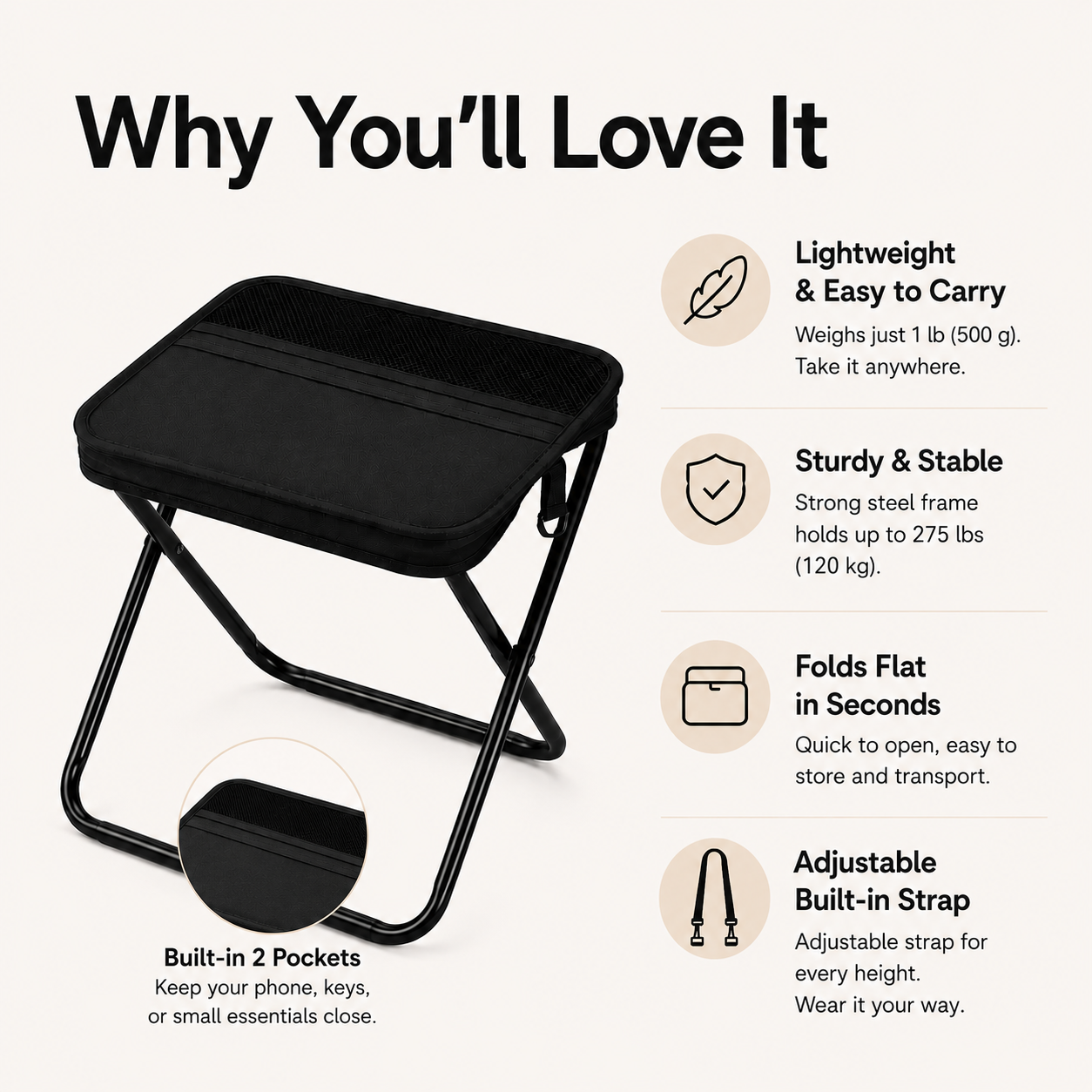 50% OFF Flash Sale: Ultra-Lightweight Portable Folding Stool – Never Stand in Line Again! 🪑