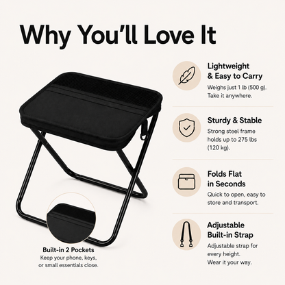 50% OFF Flash Sale: Ultra-Lightweight Portable Folding Stool – Never Stand in Line Again! 🪑