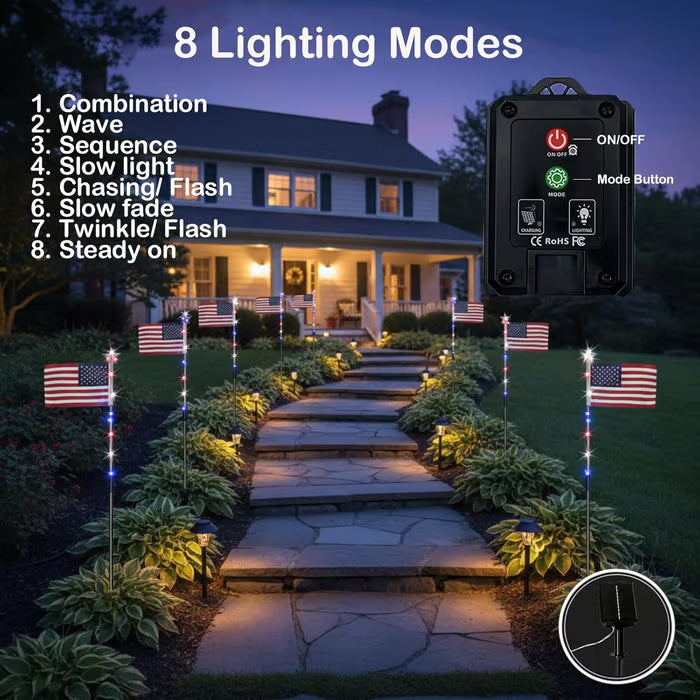 🔥Last Day-70% OFF🔥8 Solar American Flag Pathway Lights – Red, White & Blue Yard Glow for 250th Independence Celebration 🇺🇸✨