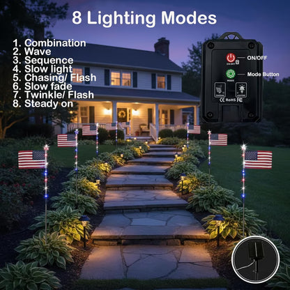 🔥Last Day-70% OFF🔥8 Solar American Flag Pathway Lights – Red, White & Blue Yard Glow for 250th Independence Celebration 🇺🇸✨