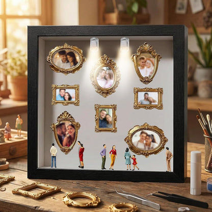 DIY Mini Museum Shadow Box Kit - Customizable 3D Memory Display Frame with LED Lights, Mini Frames & Figurines for Wedding, Graduation & Gifts