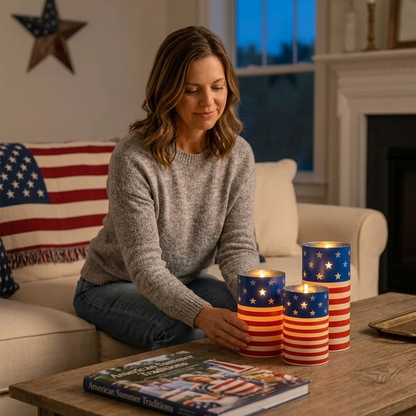 🎉Patriotic-Themed Flameless LED Candle 3 Set With Remote & Timer