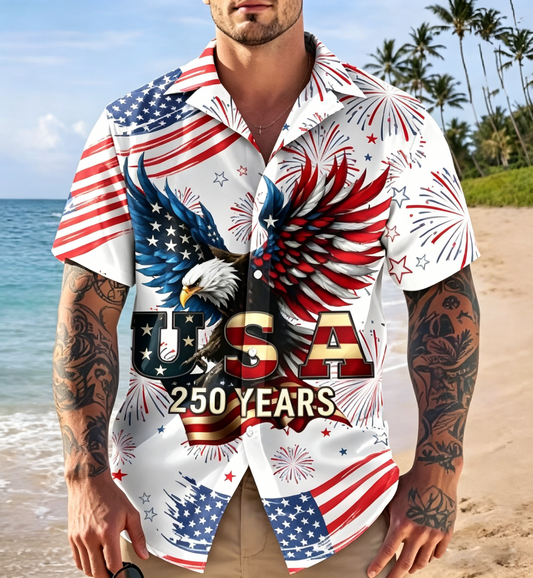 🇺🇸 250th Anniversary Patriotic Hawaiian Shirt 1776–2026 | Vintage American Heritage AOP Summer Shirt
