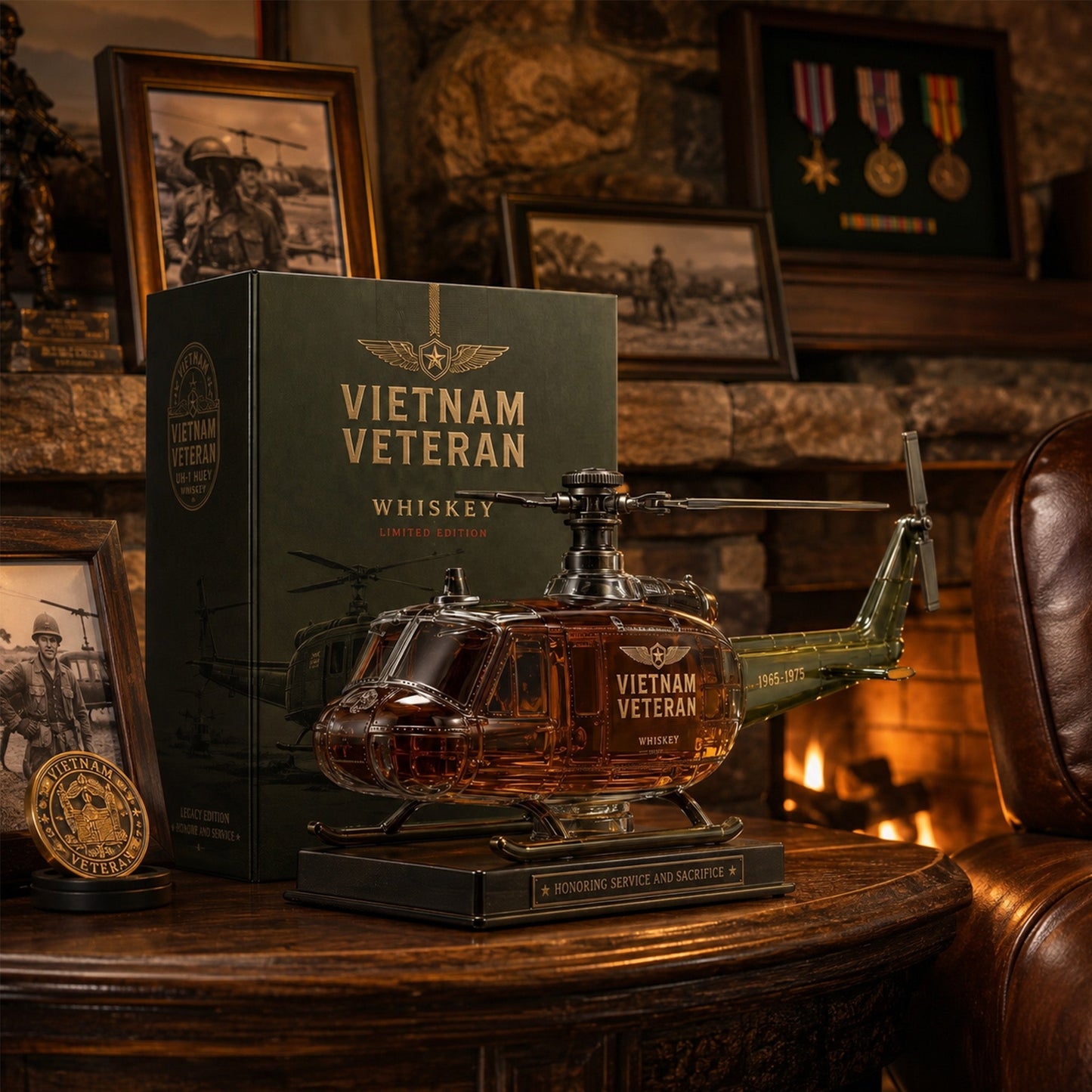 🎖️Vietnam Veteran  Military Helicopter 1965-1975 Whiskey Bottle