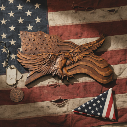 Eagle & Flag Wood Wall Plaque - Handcrafted American Heritage Tribute