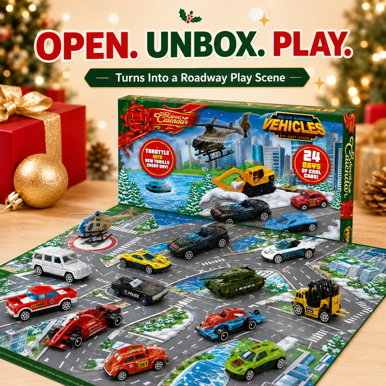 🔥 Last Day 50% OFF🎅 2026 Christmas Advent Calendar 24 Diecast Cars Set 🚗✨