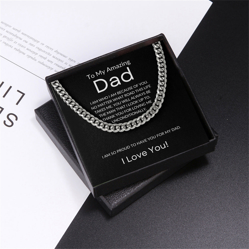 ❤️【Father’s Day】 Gifts for Dad, Cuban Chain Necklace with Message Card and Gift Box