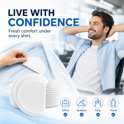 Invisible Disposable Underarm Sweat Pads – Breathable Underarm Sweat Absorbers suitable for daily use, fitness, travel, and as a Ramadan gift; an effective antiperspirant and deodorant solution.