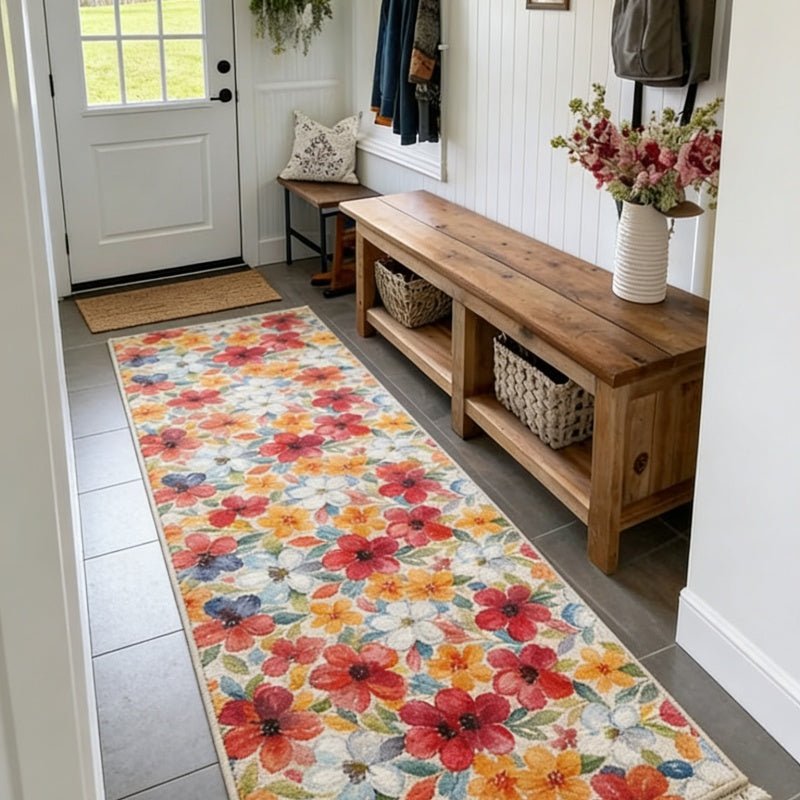 Washable Flower Runner Rug– Non-Slip & Pet-Friendly