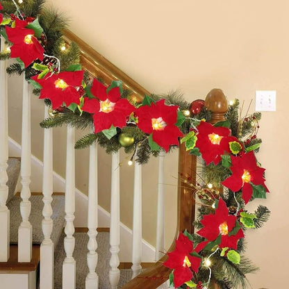 Red Flower Christmas String Lights | Cozy Holiday & Party Decor