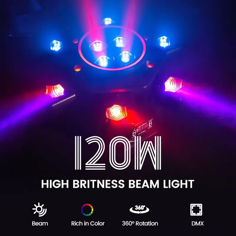 MDT Super 6-IN-1 Moving Head DJ Lights with RGBW 6-Arm Beams, Bee-Eyes Effect