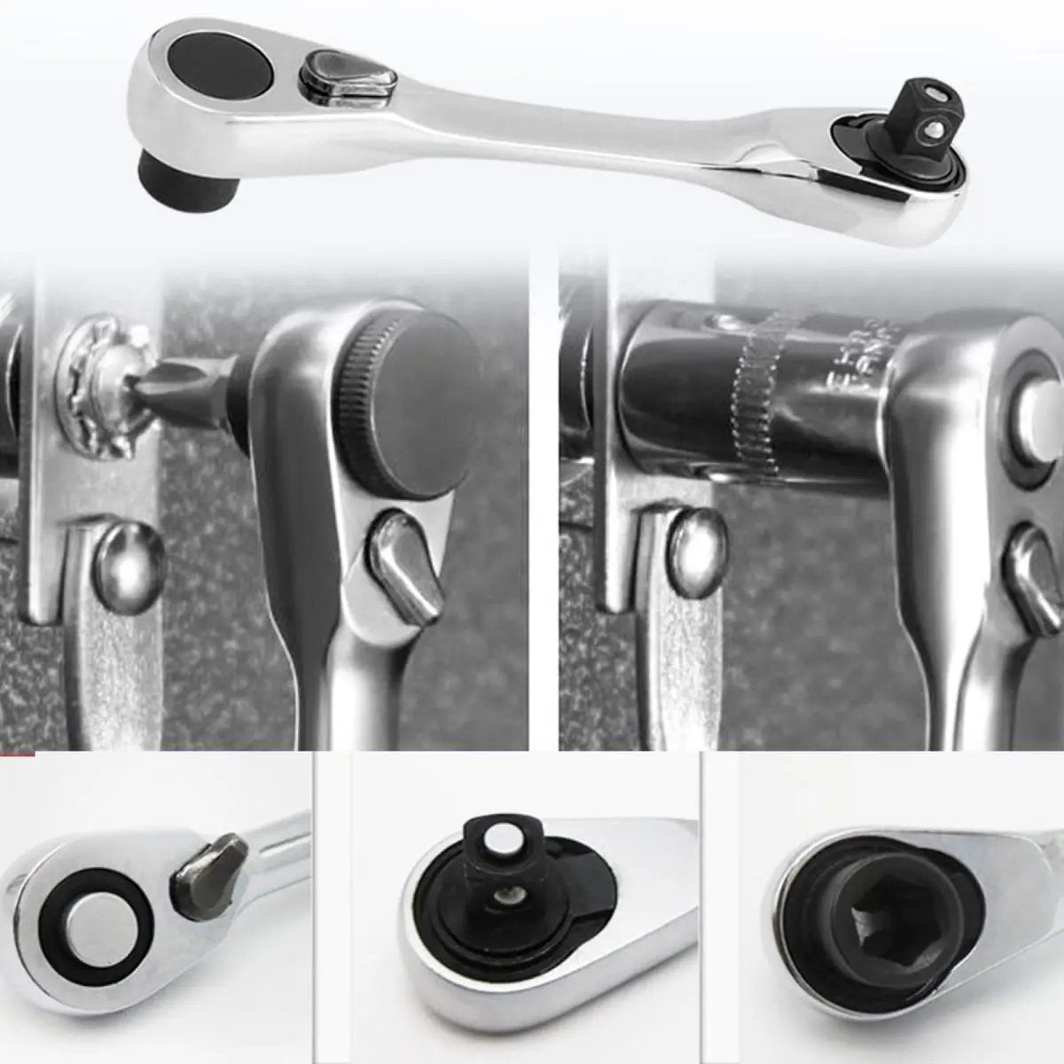 ✨1/4 Inch Mini Double Headed Ratchet Wrench Silver 72-Tooth 5° Quick Release Drive Socket Tool