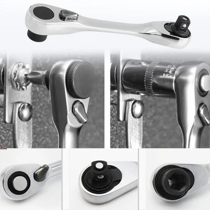 ✨1/4 Inch Mini Double Headed Ratchet Wrench Silver 72-Tooth 5° Quick Release Drive Socket Tool