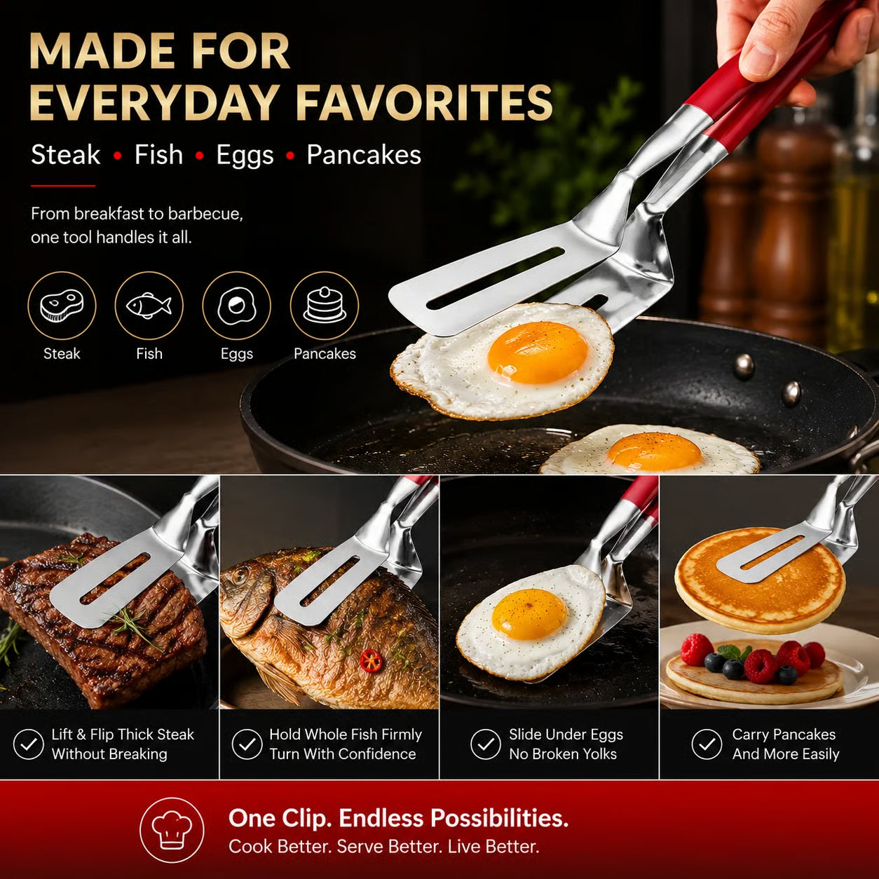 🔥 Limited-Time 50% OFF 🥩 2-in-1 Spatula Tongs — Grip, Flip, Drain & Serve with Ease