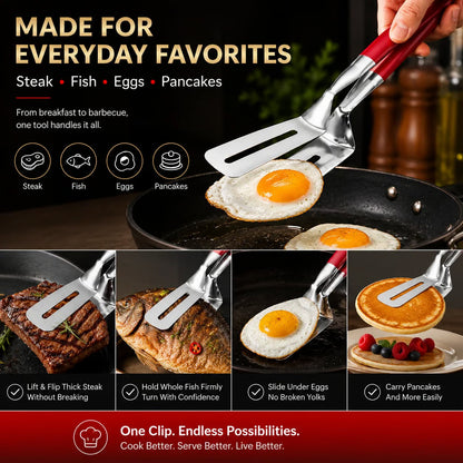 🔥 Limited-Time 50% OFF 🥩 2-in-1 Spatula Tongs — Grip, Flip, Drain & Serve with Ease