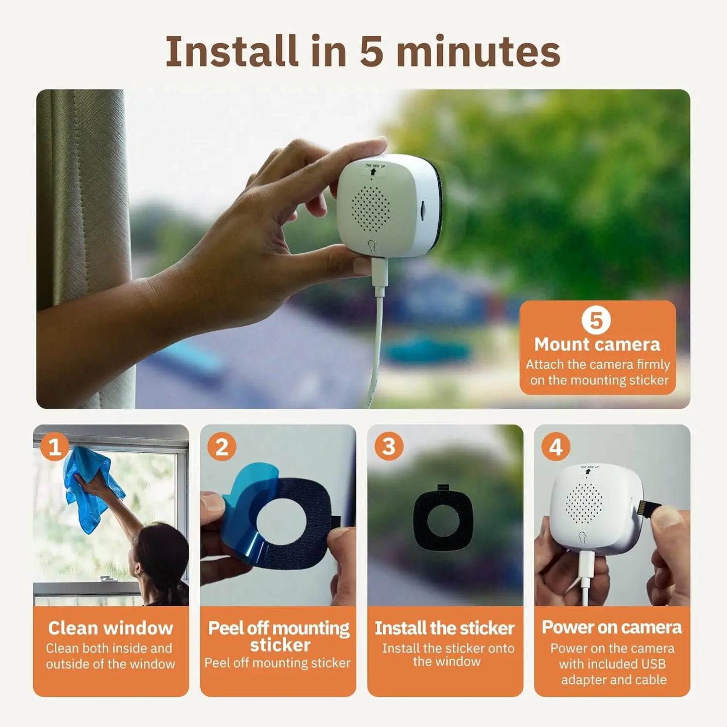 Smart 2MP 2K Window Security Camera with Color Night Vision