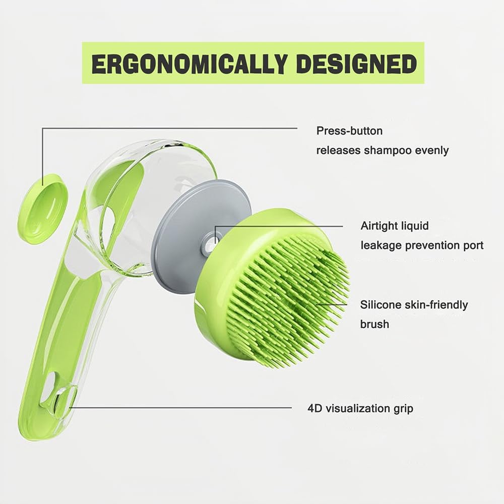 Pet Bath Brush with Shampoo Dispenser - Silicone Massage Grooming Tool for Cats & Dogs