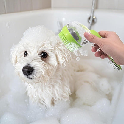 Pet Bath Brush with Shampoo Dispenser - Silicone Massage Grooming Tool for Cats & Dogs