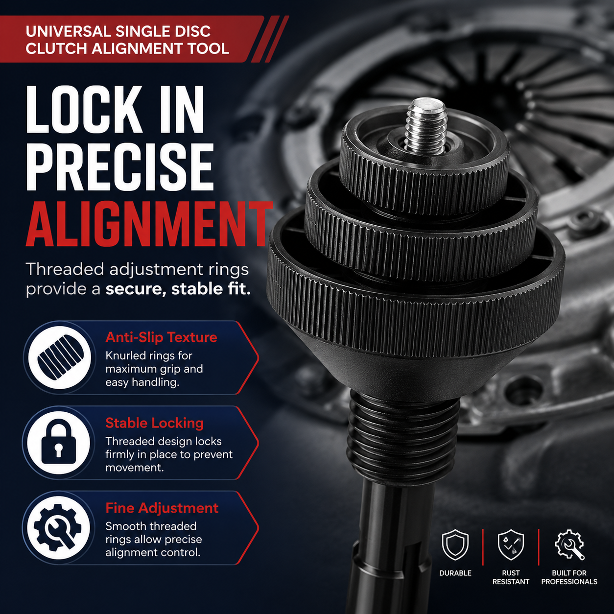 🔧 Universal Single Disc Clutch Alignment Tool with 2 Replaceable Plastic Sleeves for Cars & Light Trucks