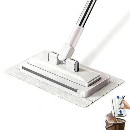 Hands-Free Floor Mop with Clamp, Dry Wet Use Dust Mop for Hardwood & Tile, Flat Mop System, No Wash Mop