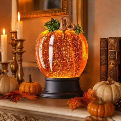 🎉Orange Fall Pumpkin Lighted Glitter Swirl Water Globe