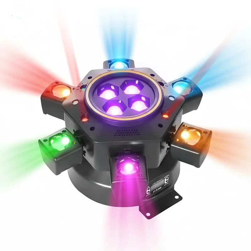 MDT Super 6-IN-1 Moving Head DJ Lights with RGBW 6-Arm Beams, Bee-Eyes Effect