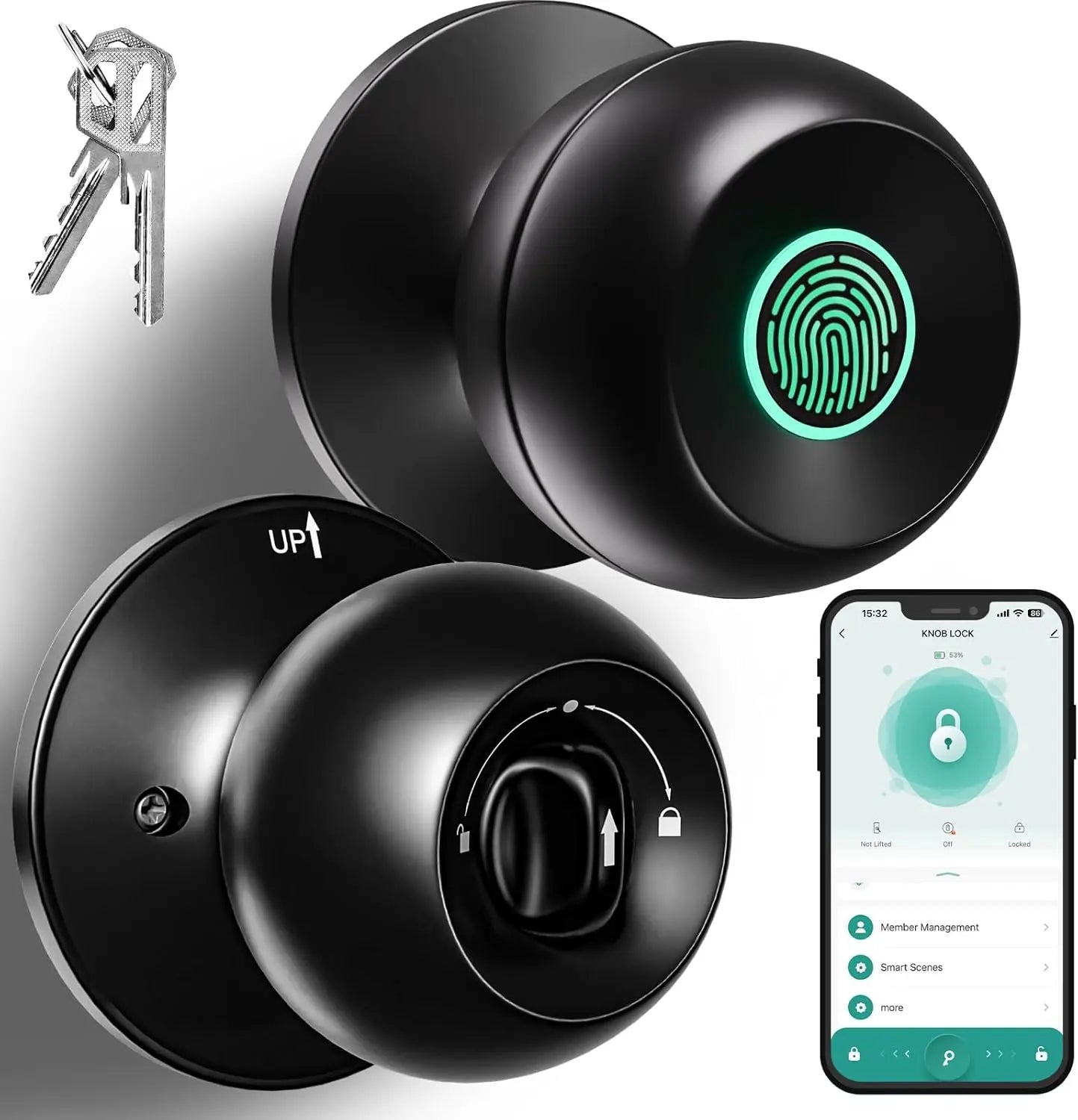 Biometric Door Knob, Keyless Entry Door Lock for Garages-2 Pcs