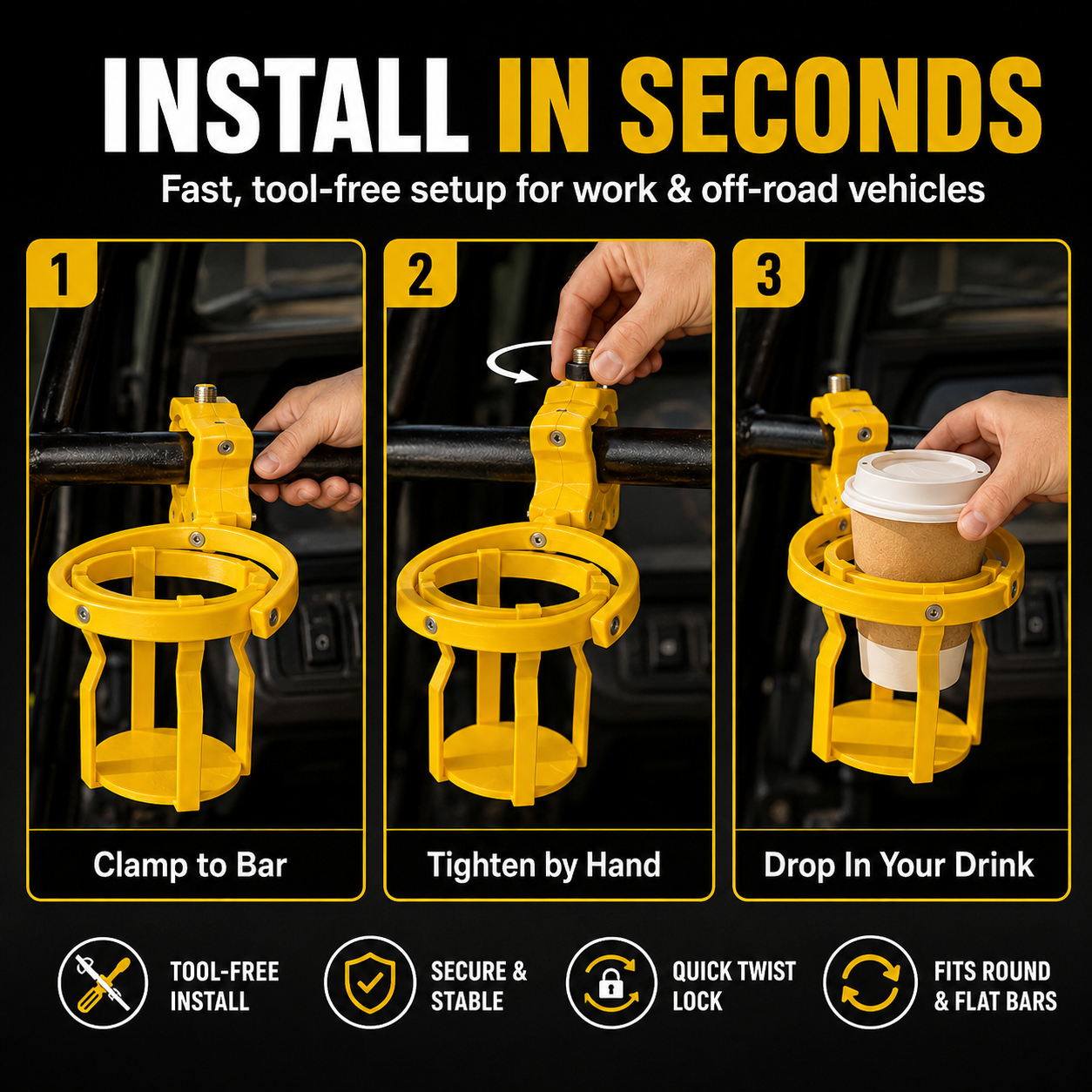 🥤Gyroscopic Anti-Spill Cup Holder | Clamp-On Auto-Level Drink Holder