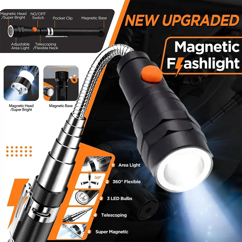 Extendable Magnetic Pickup Tools - Telescoping Magnet with LED Flashlight Gifts for Men, Fathers Day Mens Gifts from Daughter Son, Birthday Gifts for Men Dad Him