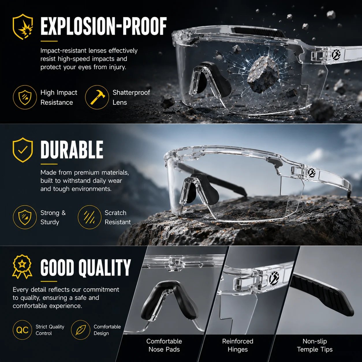 ☀️UV400 Photochromic Polarized Safety Glasses🥇Impact Resistant Outdoor Sports & Work Eyewear
