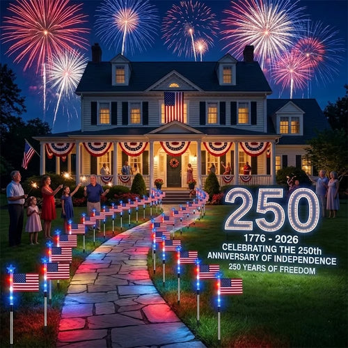 🔥Last Day-70% OFF🔥8 Solar American Flag Pathway Lights – Red, White & Blue Yard Glow for 250th Independence Celebration 🇺🇸✨
