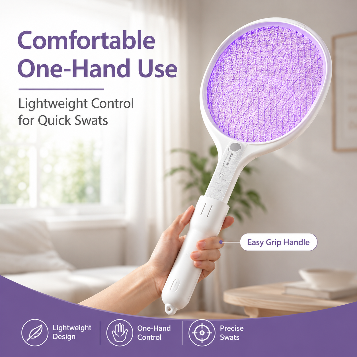 ⚡ Foldable Electric Mosquito Swatter – Rechargeable Bug Zapper with Extendable Handle