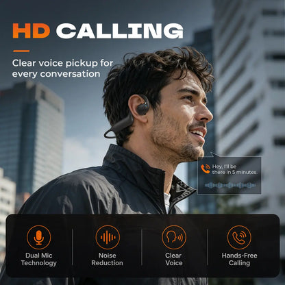 Bone conduction Bluetooth headphones featuring an 8-megapixel camera with EIS image stabilization, support for real-time translation in over 160 languages, dual touch and button controls, and IP54 water resistance.