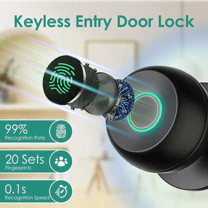 Biometric Door Knob, Keyless Entry Door Lock for Garages-2 Pcs