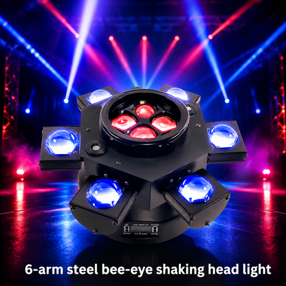 MDT Super 6-IN-1 Moving Head DJ Lights with RGBW 6-Arm Beams, Bee-Eyes Effect