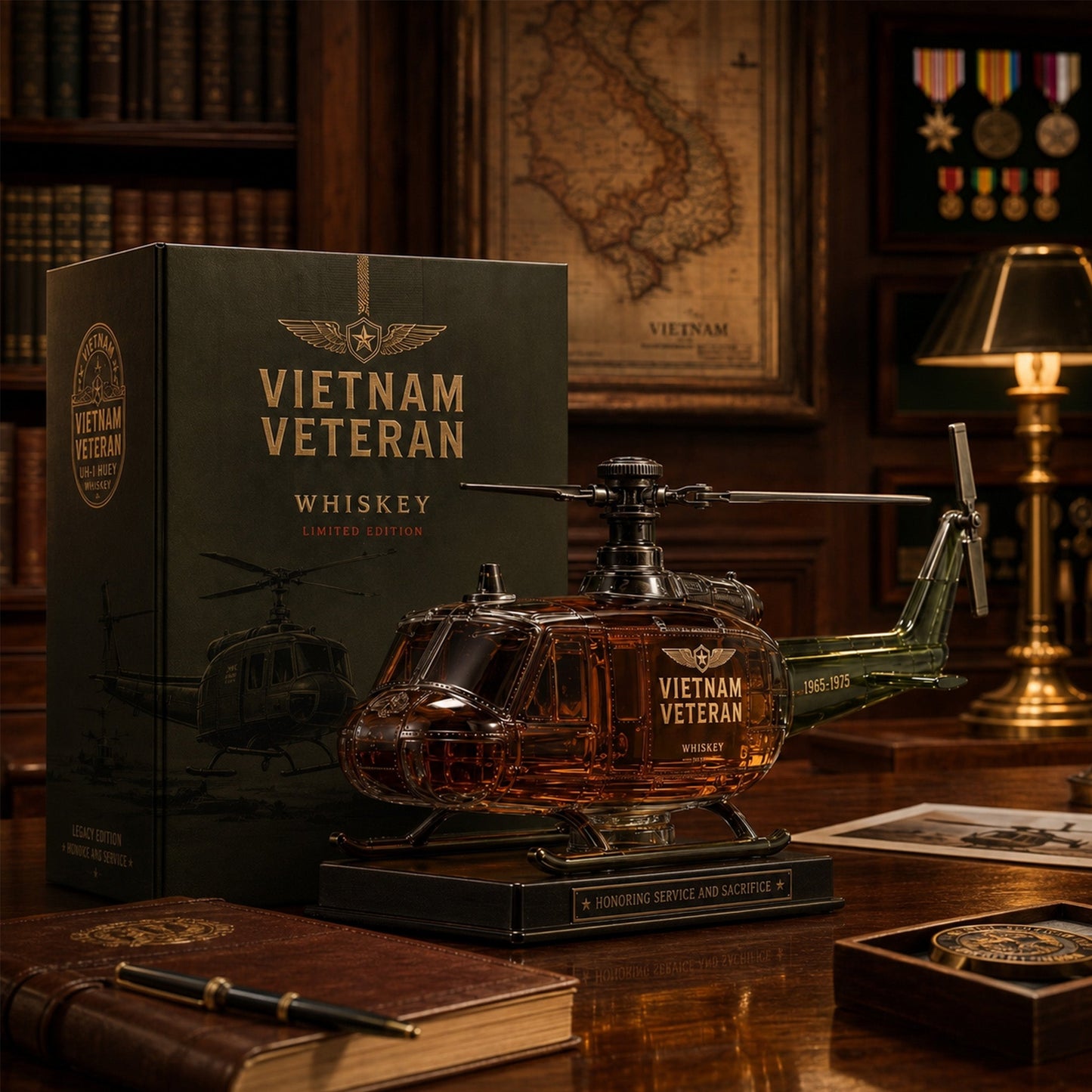 🎖️Vietnam Veteran  Military Helicopter 1965-1975 Whiskey Bottle