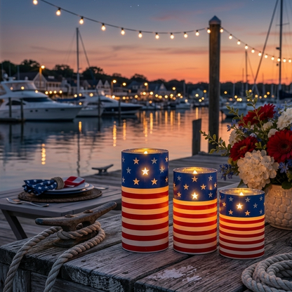 🎉Patriotic-Themed Flameless LED Candle 3 Set With Remote & Timer