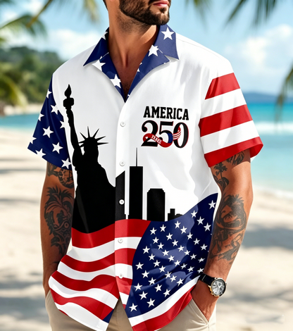 🇺🇸 250th Anniversary Patriotic Hawaiian Shirt 1776–2026 | Vintage American Heritage AOP Summer Shirt