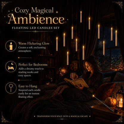 ✨ Floating LED Candles with Wand Remote | Flameless Hanging Candle Set🪄