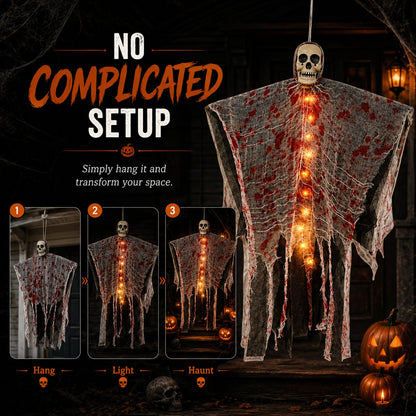 🩸Light-Up Bloody Hanging Ghost – 💀Creepy Skeleton Halloween Porch & Haunted House Decor