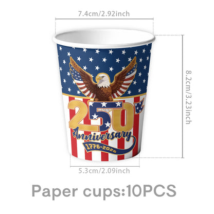 🎉Hot Sell🔥4th of July All-in-One Disposable Party Kit | Perfect for America’s 250th Celebration! 97PCS with Tablecloth, Banners & Cutlery