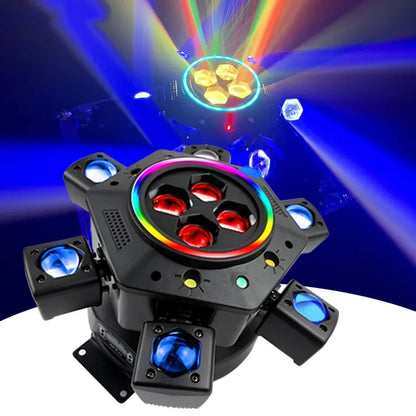 MDT Super 6-IN-1 Moving Head DJ Lights with RGBW 6-Arm Beams, Bee-Eyes Effect