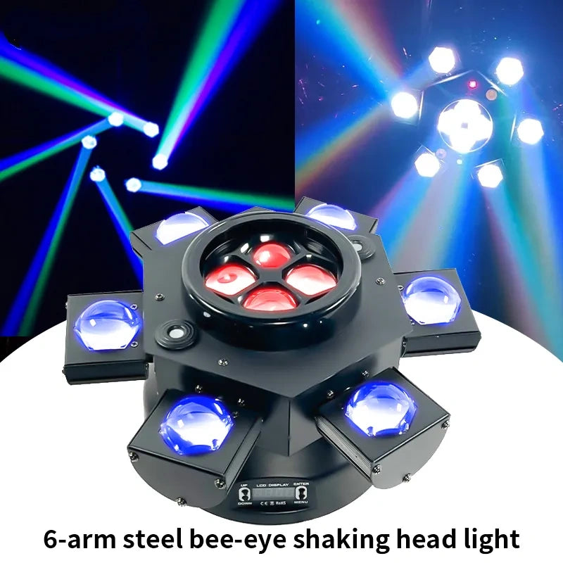 MDT Super 6-IN-1 Moving Head DJ Lights with RGBW 6-Arm Beams, Bee-Eyes Effect