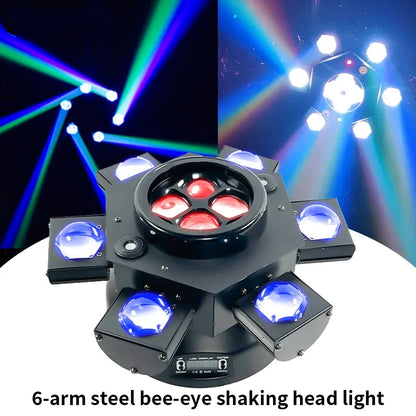 MDT Super 6-IN-1 Moving Head DJ Lights with RGBW 6-Arm Beams, Bee-Eyes Effect